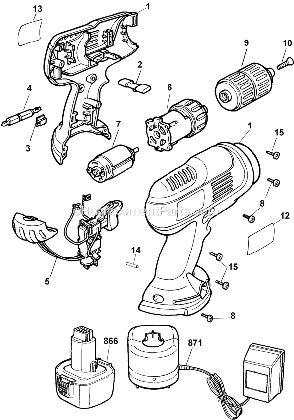Black and Decker CD9600-BR (Type 1) Cordless Drill Power Tool Page A Diagram